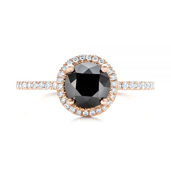 18k Rose Gold Custom Black And White Diamond Engagement Ring - Top View -  102459