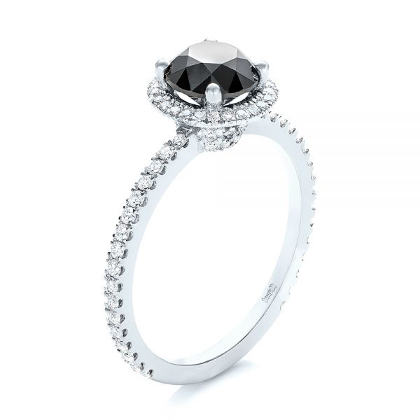 18k White Gold 18k White Gold Custom Black And White Diamond Engagement Ring - Three-Quarter View -  102459