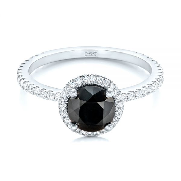 18k White Gold 18k White Gold Custom Black And White Diamond Engagement Ring - Flat View -  102459
