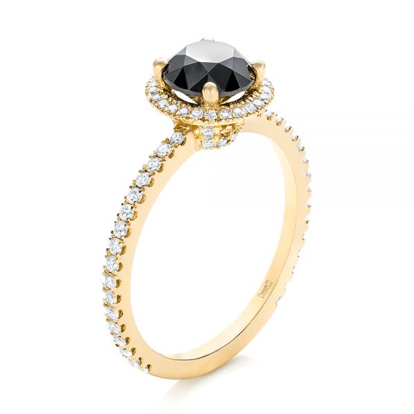 14k Yellow Gold 14k Yellow Gold Custom Black And White Diamond Engagement Ring - Three-Quarter View -  102459