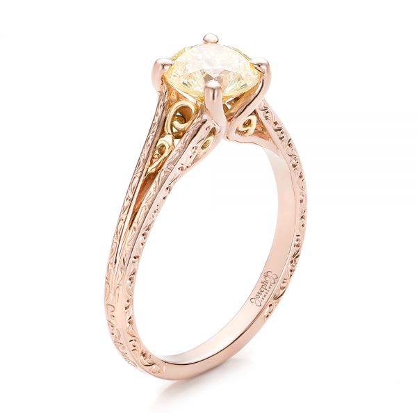 14k Rose Gold And 18K Gold Custom Champagne Diamond Engagement Ring - Three-Quarter View -  101103