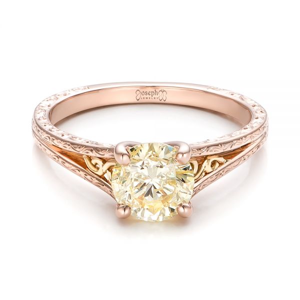 14k Rose Gold And 18K Gold Custom Champagne Diamond Engagement Ring - Flat View -  101103