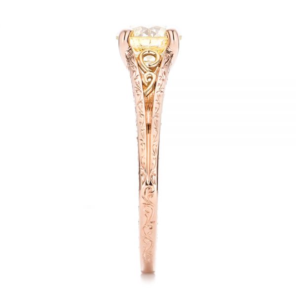 14k Rose Gold And 18K Gold Custom Champagne Diamond Engagement Ring - Side View -  101103