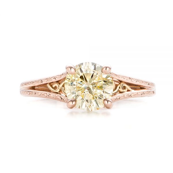 18k Rose Gold And 14K Gold 18k Rose Gold And 14K Gold Custom Champagne Diamond Engagement Ring - Top View -  101103