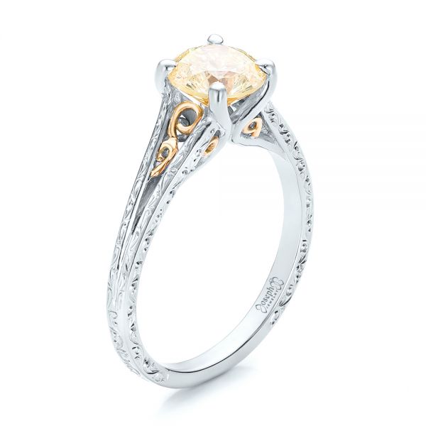  Platinum And 14K Gold Platinum And 14K Gold Custom Champagne Diamond Engagement Ring - Three-Quarter View -  101103