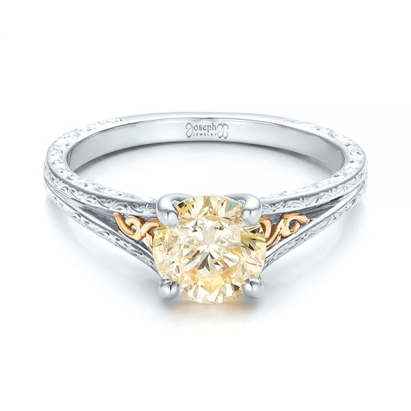  Platinum And 14K Gold Platinum And 14K Gold Custom Champagne Diamond Engagement Ring - Flat View -  101103