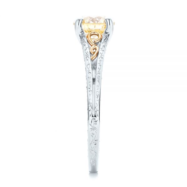 18k White Gold And 14K Gold 18k White Gold And 14K Gold Custom Champagne Diamond Engagement Ring - Side View -  101103