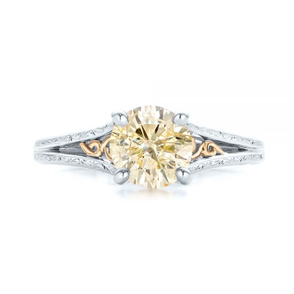 14k White Gold And 18K Gold 14k White Gold And 18K Gold Custom Champagne Diamond Engagement Ring - Top View -  101103
