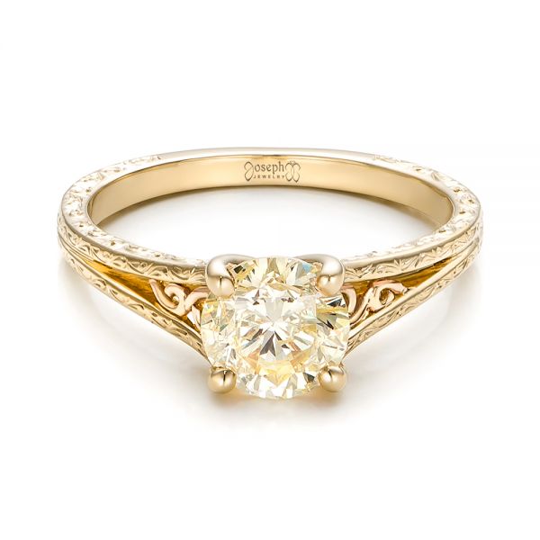 18k Yellow Gold And 18K Gold 18k Yellow Gold And 18K Gold Custom Champagne Diamond Engagement Ring - Flat View -  101103