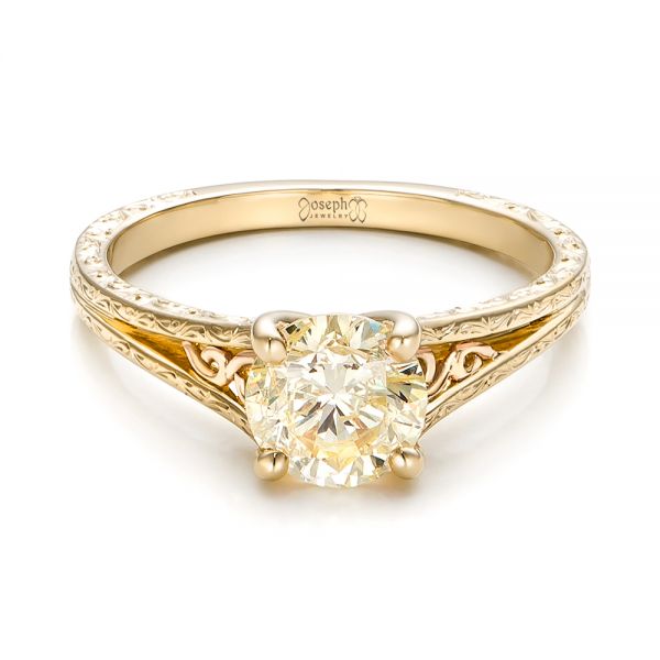 14k Yellow Gold And Platinum 14k Yellow Gold And Platinum Custom Champagne Diamond Engagement Ring - Flat View -  101103