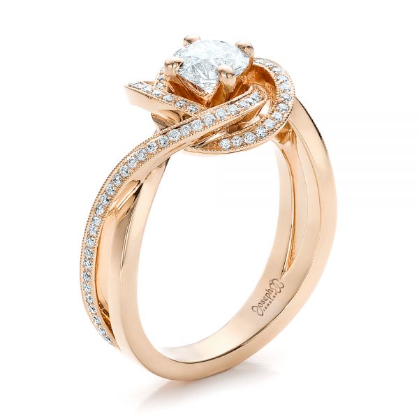 14k Rose Gold Custom Diamond Engagement Ring - Three-Quarter View -  100438