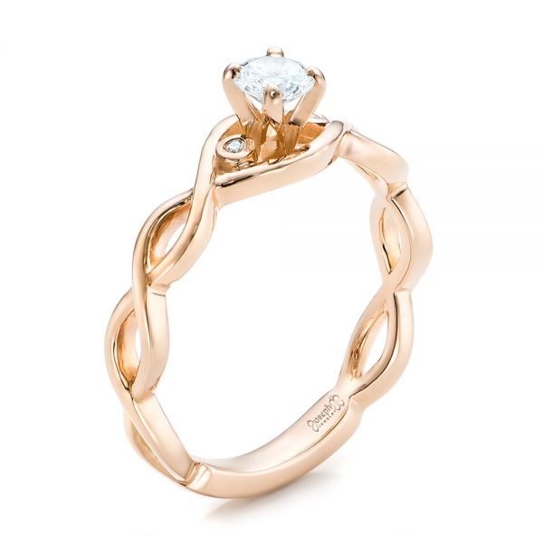 14k Rose Gold Custom Diamond Engagement Ring - Three-Quarter View -  100922