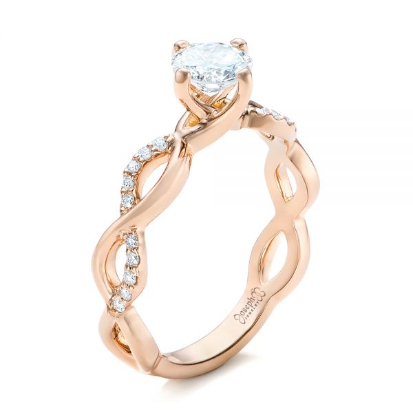 18k Rose Gold Custom Diamond Engagement Ring - Three-Quarter View -  102059