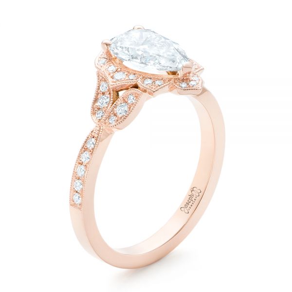 14k Rose Gold Custom Diamond Engagement Ring - Three-Quarter View -  102806