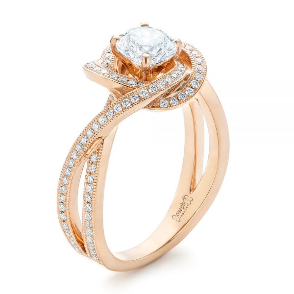 18k Rose Gold 18k Rose Gold Custom Diamond Engagement Ring - Three-Quarter View -  102833