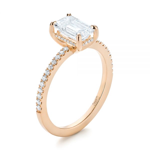 18k Rose Gold Custom Diamond Engagement Ring - Three-Quarter View -  103471