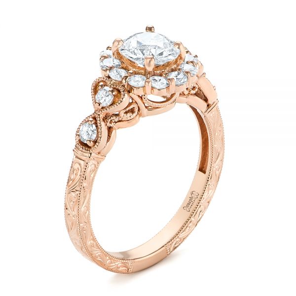 18k Rose Gold 18k Rose Gold Custom Diamond Engagement Ring - Three-Quarter View -  103600