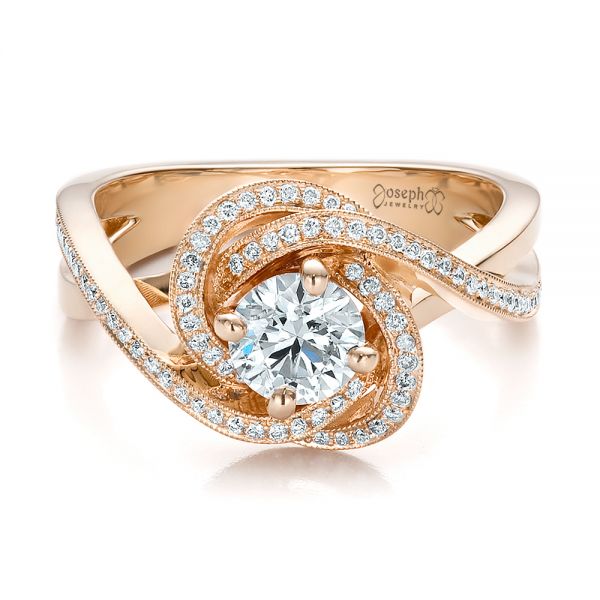 14k Rose Gold Custom Diamond Engagement Ring - Flat View -  100438