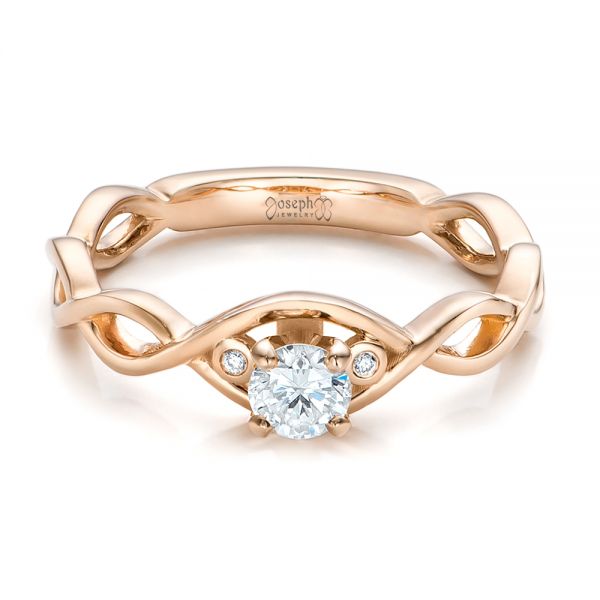 14k Rose Gold Custom Diamond Engagement Ring - Flat View -  100922