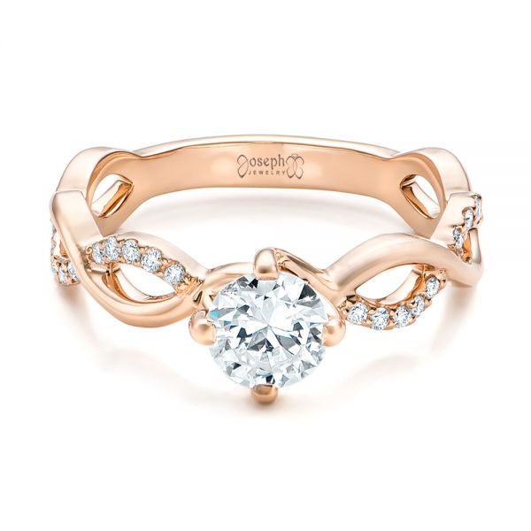 18k Rose Gold Custom Diamond Engagement Ring - Flat View - 102059