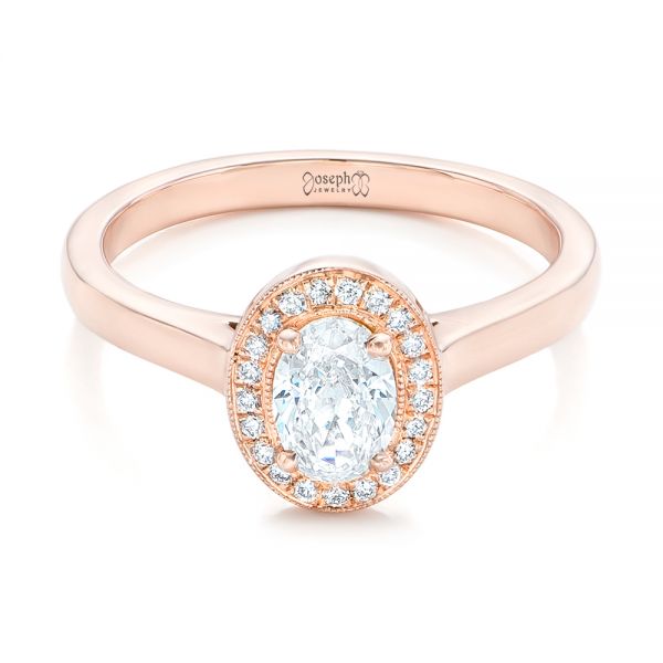 14k Rose Gold Custom Diamond Engagement Ring - Flat View -  102432