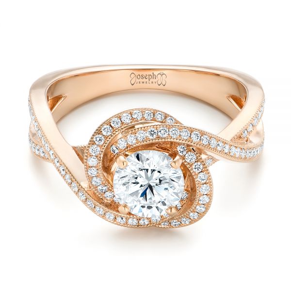 14k Rose Gold Custom Diamond Engagement Ring - Flat View -  102833