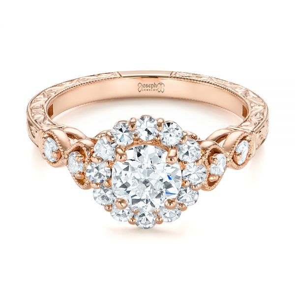 18k Rose Gold 18k Rose Gold Custom Diamond Engagement Ring - Flat View -  103600