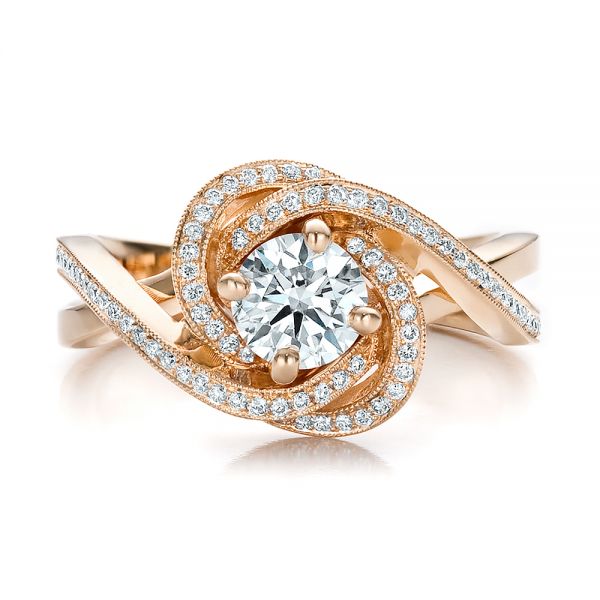 14k Rose Gold Custom Diamond Engagement Ring - Top View -  100438