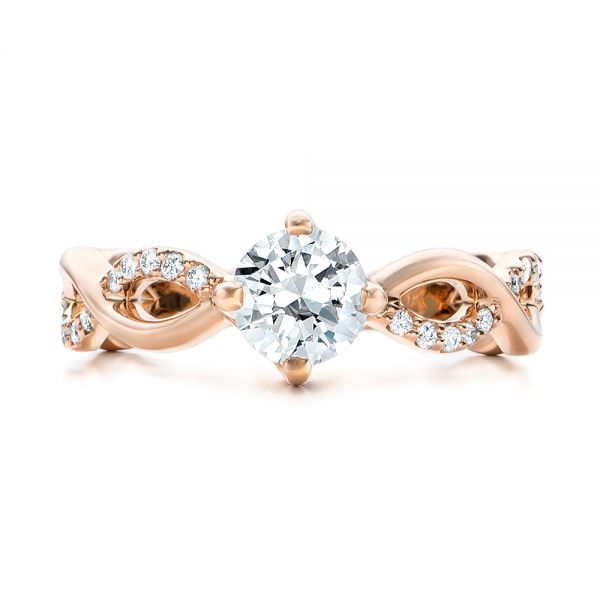 18k Rose Gold Custom Diamond Engagement Ring - Top View - 102059