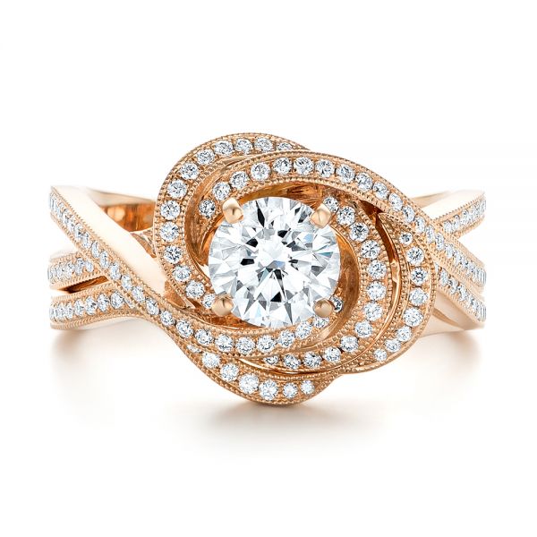 14k Rose Gold Custom Diamond Engagement Ring - Top View -  102833
