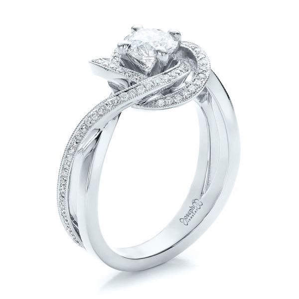 14k White Gold 14k White Gold Custom Diamond Engagement Ring - Three-Quarter View -  100438