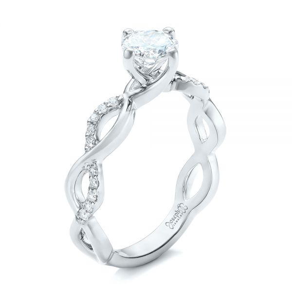 18k White Gold 18k White Gold Custom Diamond Engagement Ring - Three-Quarter View -  102059