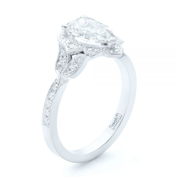 18k White Gold 18k White Gold Custom Diamond Engagement Ring - Three-Quarter View -  102806