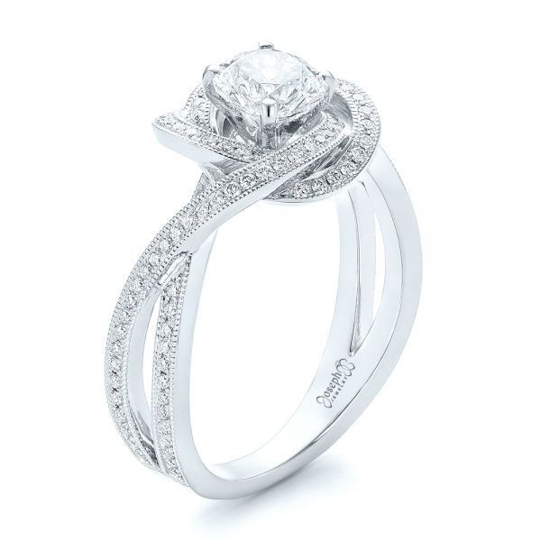 14k White Gold 14k White Gold Custom Diamond Engagement Ring - Three-Quarter View - 102833