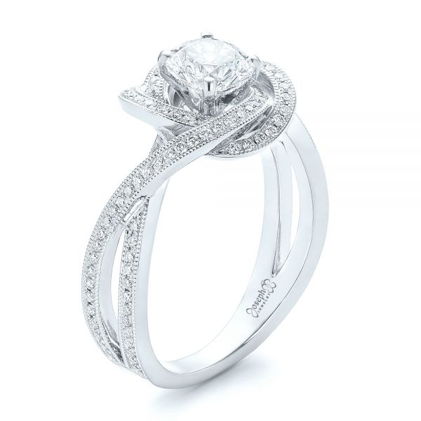 14k White Gold 14k White Gold Custom Diamond Engagement Ring - Three-Quarter View -  102833