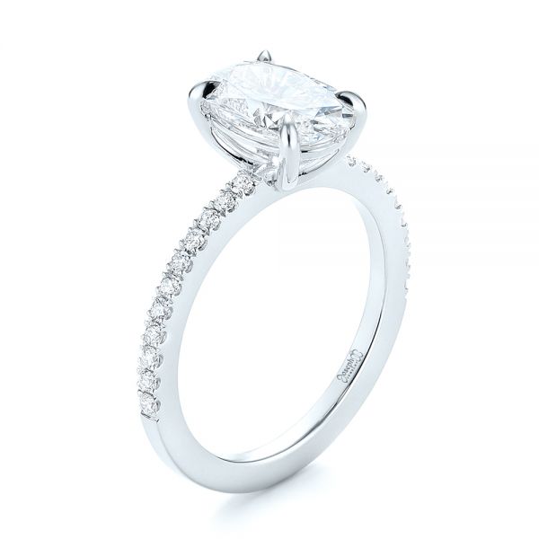 18k White Gold 18k White Gold Custom Diamond Engagement Ring - Three-Quarter View -  103550