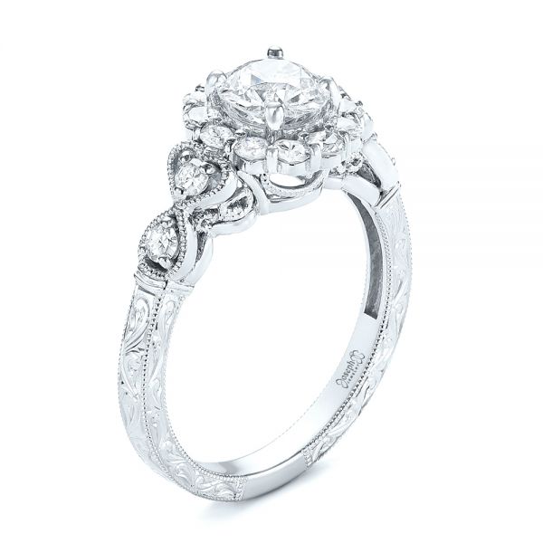 18k White Gold 18k White Gold Custom Diamond Engagement Ring - Three-Quarter View -  103600