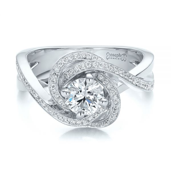 18k White Gold 18k White Gold Custom Diamond Engagement Ring - Flat View -  100438