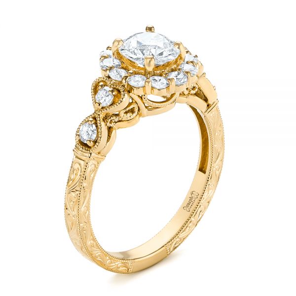 18k Yellow Gold 18k Yellow Gold Custom Diamond Engagement Ring - Three-Quarter View - 103600
