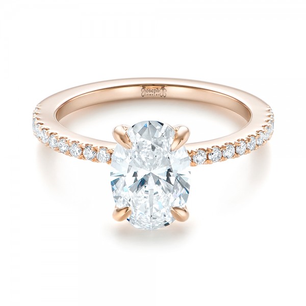 14k Rose Gold Custom Diamond Engagement Ring - Flat View -  103550