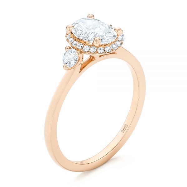 18k Rose Gold 18k Rose Gold Custom Diamond Halo Engagement Ring - Three-Quarter View -  103025