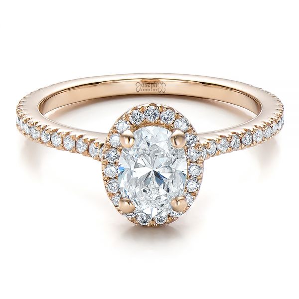 14k Rose Gold Custom Diamond Halo Engagement Ring - Flat View -  100741
