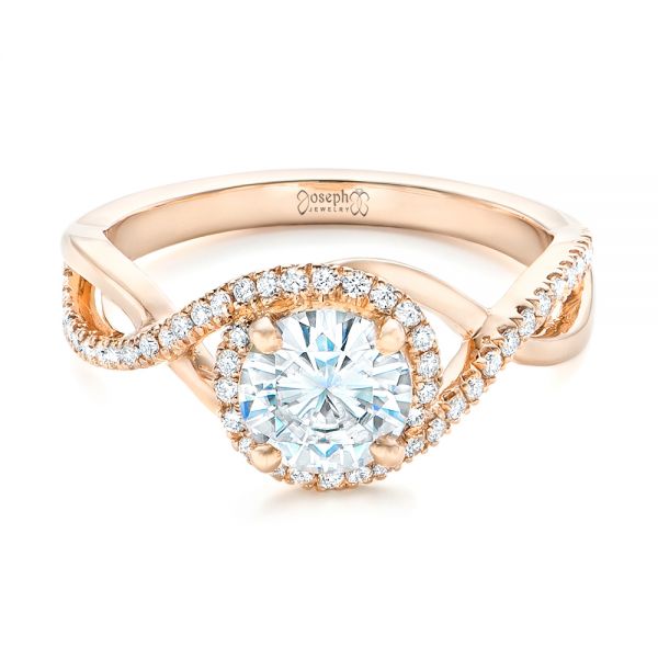 18k Rose Gold 18k Rose Gold Custom Diamond Halo Engagement Ring - Flat View -  102525