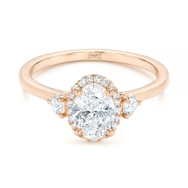 14k Rose Gold Custom Diamond Halo Engagement Ring - Flat View -  103025