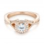 14k Rose Gold Custom Diamond Halo Engagement Ring - Flat View -  103327 - Thumbnail