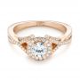 14k Rose Gold Custom Diamond Halo Engagement Ring - Flat View -  103327 - Thumbnail