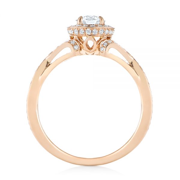 14k Rose Gold Custom Diamond Halo Engagement Ring - Front View -  103327