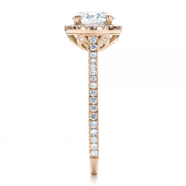 14k Rose Gold Custom Diamond Halo Engagement Ring - Side View -  100741