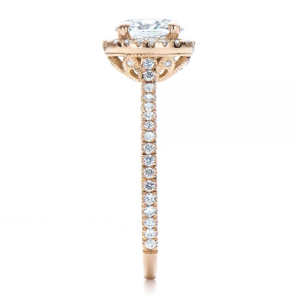 14k Rose Gold Custom Diamond Halo Engagement Ring - Side View - 100741