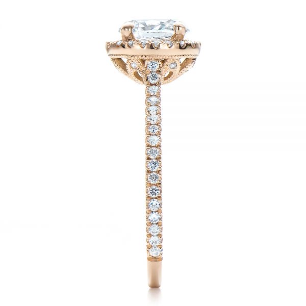 18k Rose Gold 18k Rose Gold Custom Diamond Halo Engagement Ring - Side View -  100741